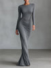 Grey Knit Ruched Maxi Dress | Evening Dress
