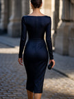 FJØRNA Midnight Satin Drape Dress for women, elegant satin dress with draped design, ideal for formal occasions.
