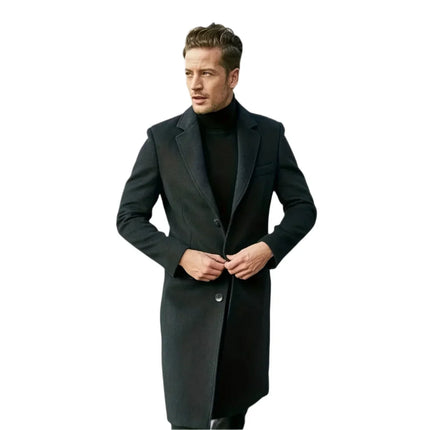 Elegant Button-Up Wool Coat for Men