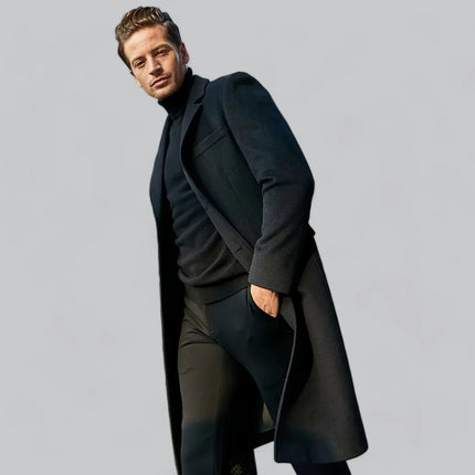 Elegant Button-Up Wool Coat for Men