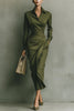 White FJØRNA long sleeve midi dress with lapel collar, pocket, slim fit, and asymmetrical hem, perfect for stylish occasions.