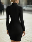 FJØRNA textured zipper hourglass leather mini dress for women, featuring a fitted silhouette and stylish midi length.