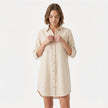 FJØRNA women's oversized linen shirt dress with button-down front, long sleeves, and relaxed fit, perfect for casual wear.