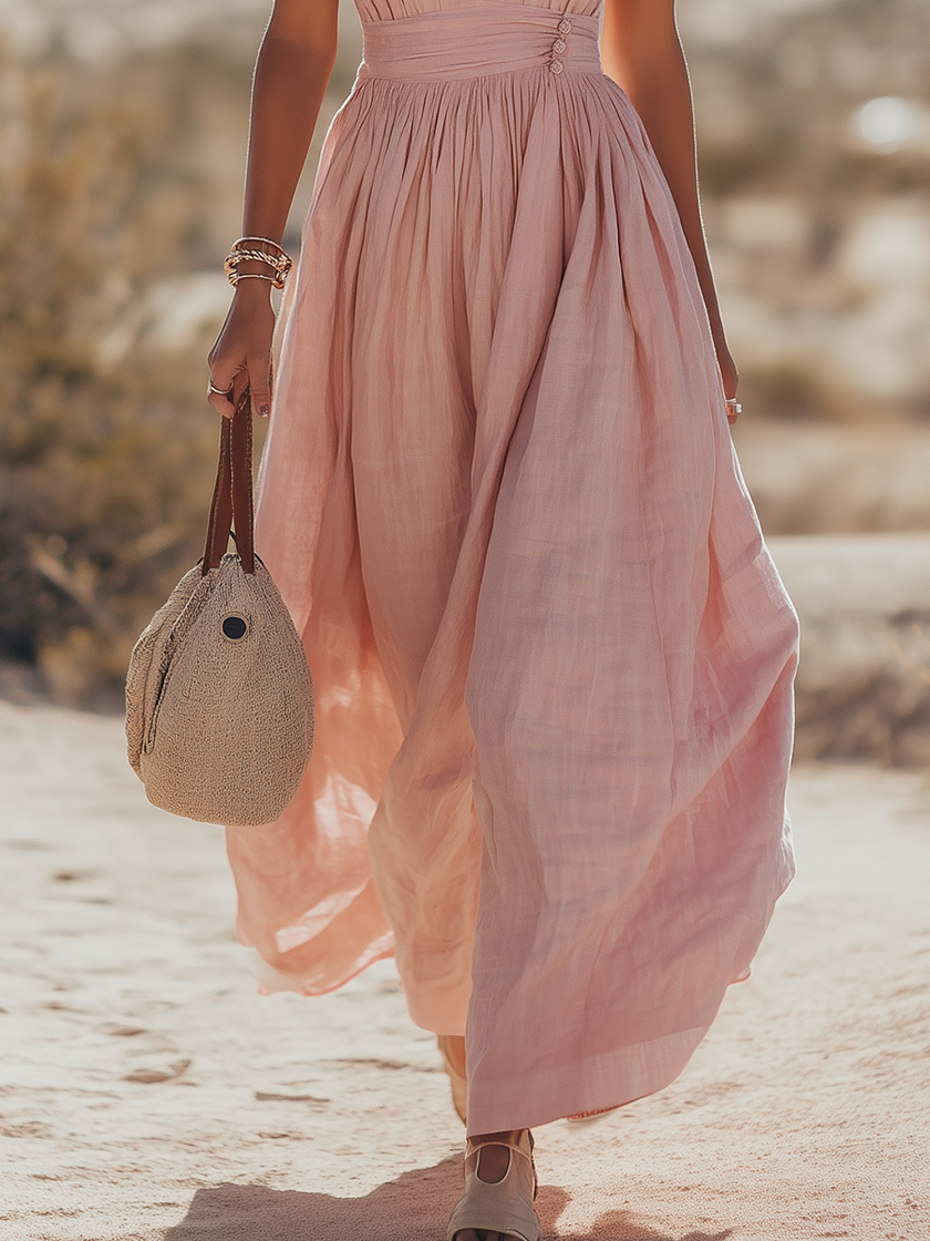 FJØRNA bohemian west resort sleeveless cotton maxi dress for women with elegant flowy design and vibrant patterns