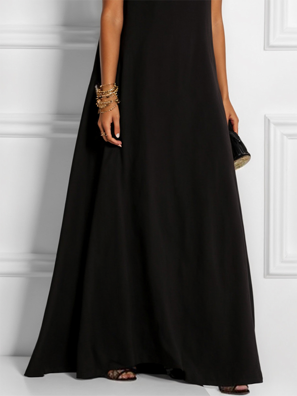 FJØRNA white sleeveless maxi dress with hollow split-joint design, round neck, and solid color for elegant summer wear.