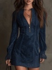 Blue lace mini dress with intricate lace trim by FJØRNA, perfect for evening wear, featuring a fitted silhouette and elegant design.