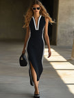Black Knit V-Neck Maxi Dress For Women