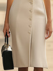 FJØRNA elegant sleeveless button-down plain midi dress for women, showcasing a sleek, minimalist design and comfortable fit.