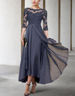 FJØRNA chiffon midi dress for women with A-line silhouette and three-quarter sleeves, elegant and flowy for stylish occasions