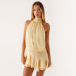 Pleated Halter Summer Dress Beige - 1