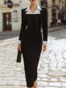 FJØRNA elegant faux-layered double-breasted slim midi dress for women, featuring a stylish design and tailored fit.