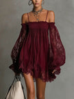 FJØRNA elegant mini dress for women with off-shoulder design and pleated details, perfect for stylish occasions.