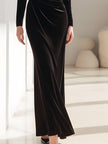 FJØRNA off-shoulder velvet mermaid gown for women, featuring a fitted silhouette and elegant drape, perfect for formal occasions.