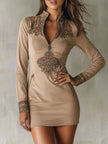 Red Suede Embroidered Mini Dress For Women