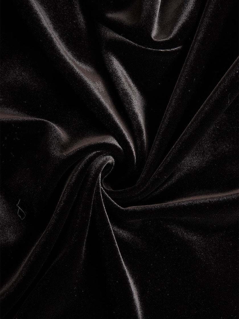 Elegant black velvet and satin midi dress for women by FJØRNA, featuring a sophisticated design and flowing silhouette.