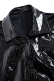 Black embossed Crocodile texture sleeveless women's top by FJØRNA featuring glossy finish and stylish design.