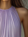 Lilac pleated halter neck chiffon tank top for women by FJØRNA, featuring a stylish and flowy design with a flattering fit.