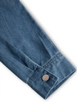 FJØRNA casual loose retro denim jumpsuit with long sleeves, hood, zipper, and front pocket, perfect for relaxed style.