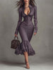 Dusty Mauve Lace Ruched Midi Dress | Evening Dress
