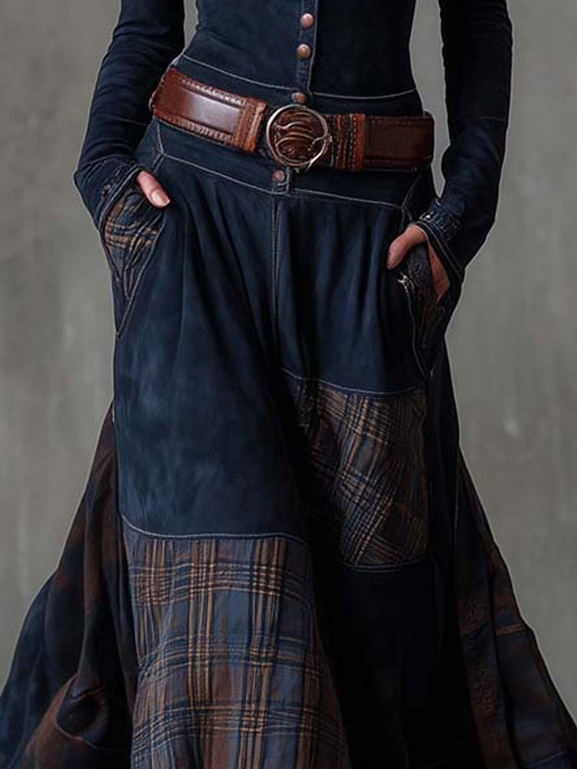Suede Patchwork Maxi Dress For Women