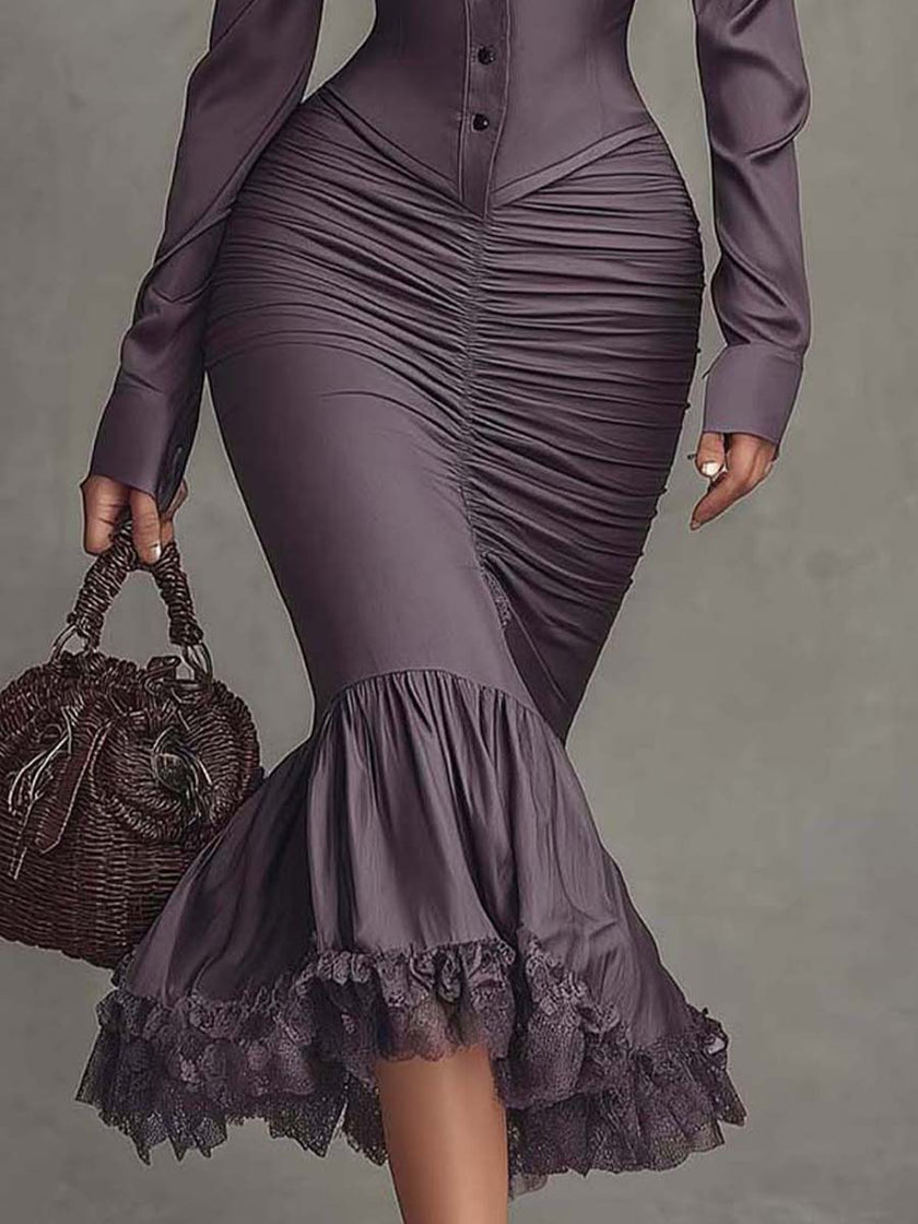 Dusty Mauve Lace Ruched Midi Dress | Evening Dress