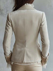 FJØRNA ivory embroidered velvet blazer with long sleeves and lace cuffs, stylish and elegant women’s outerwear.