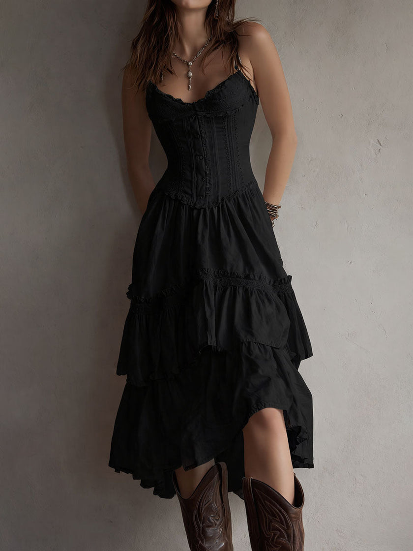 White lace midi dress by FJØRNA, casual style with delicate lace details, knee-length hem, and elegant fit.
