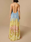FJØRNA elegant paisley print braided halter maxi dress, flowy women's dress with intricate pattern and stylish halter neckline.