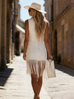 White Denim Tassel Mini Dress | Casual Dress