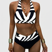 FJØRNA women's summer bikini with V-neck and bodycon fit, featuring stylish striped pattern and swimwear design.