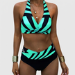 Women's FJØRNA summer bikini with V-neck and striped bodycon design, perfect for beachwear and swimwear fashion.