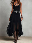 Black FJØRNA maxi dress, casual style, flowy fabric, sleeveless design, suitable for everyday wear.