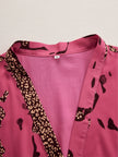 FJØRNA rose red leopard print chiffon long sleeve jumpsuit with wide legs and cinched waist, stylish and flowy design.