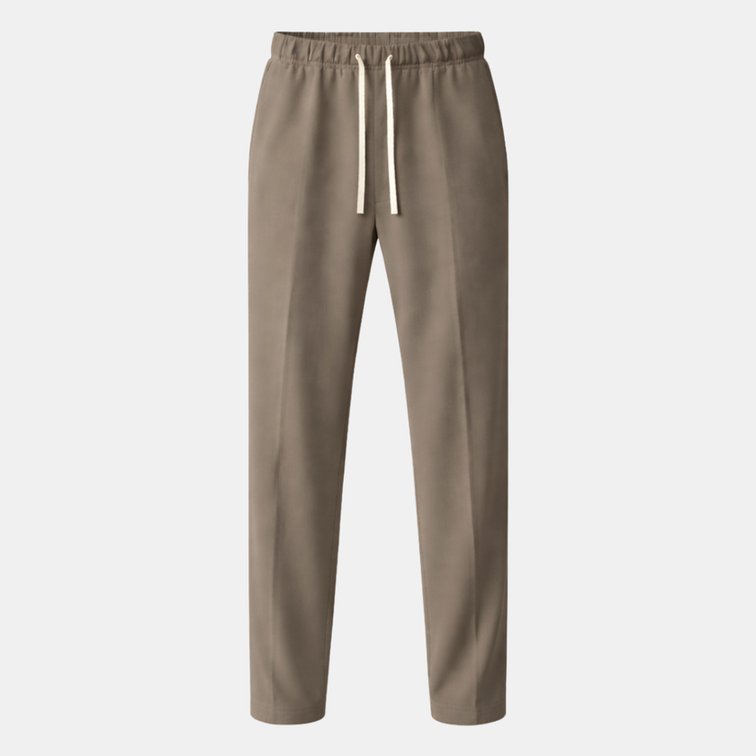 Men's wide leg joggers by FJØRNA with drawstring waist, relaxed fit, and casual style, shown in dark fabric.