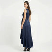FJØRNA women's elegant sleeveless wrap midi dress displayed on a model, showcasing a sleek, sophisticated design suitable for formal occasions.