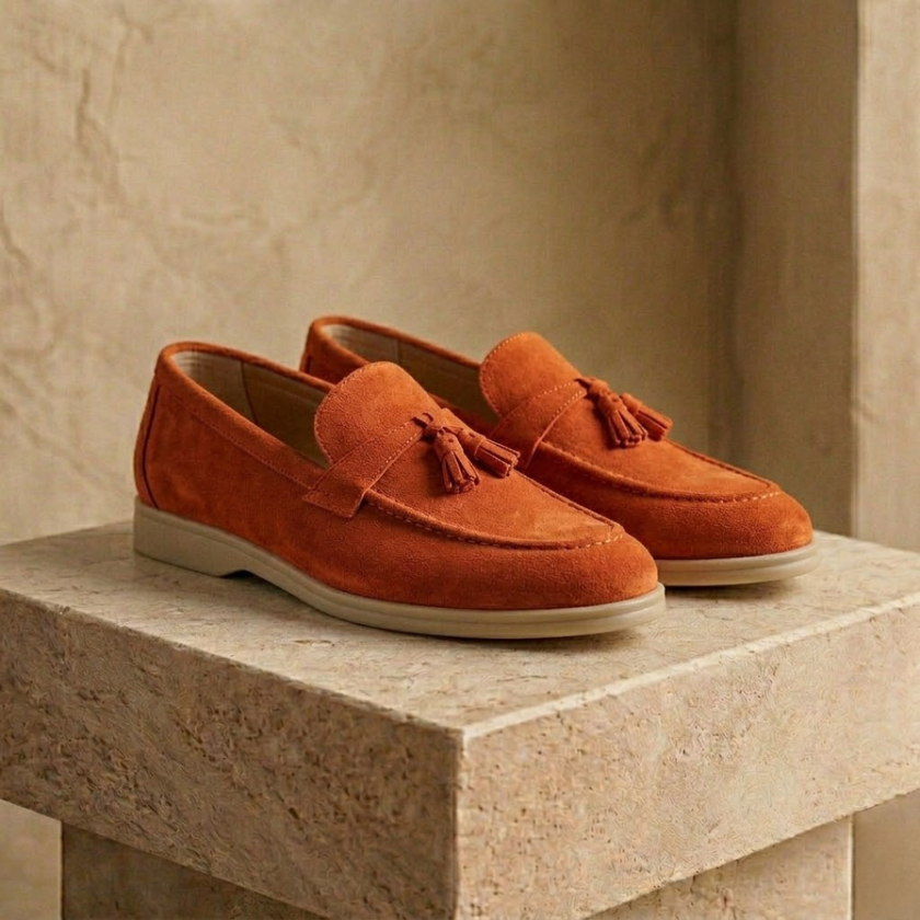 FJØRNA men's suede shoes featuring a classic design with smooth brown suede material and stylish laces.