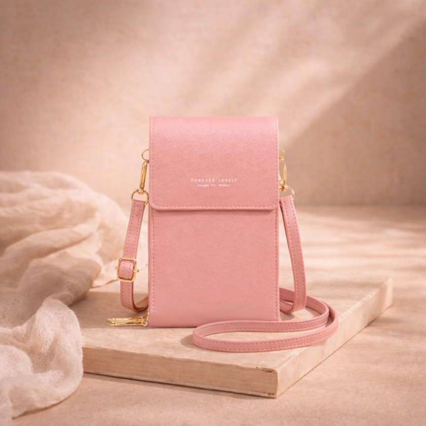 FJØRNA women's crossbody bag in black leather with adjustable strap and minimalist design, perfect for everyday use.