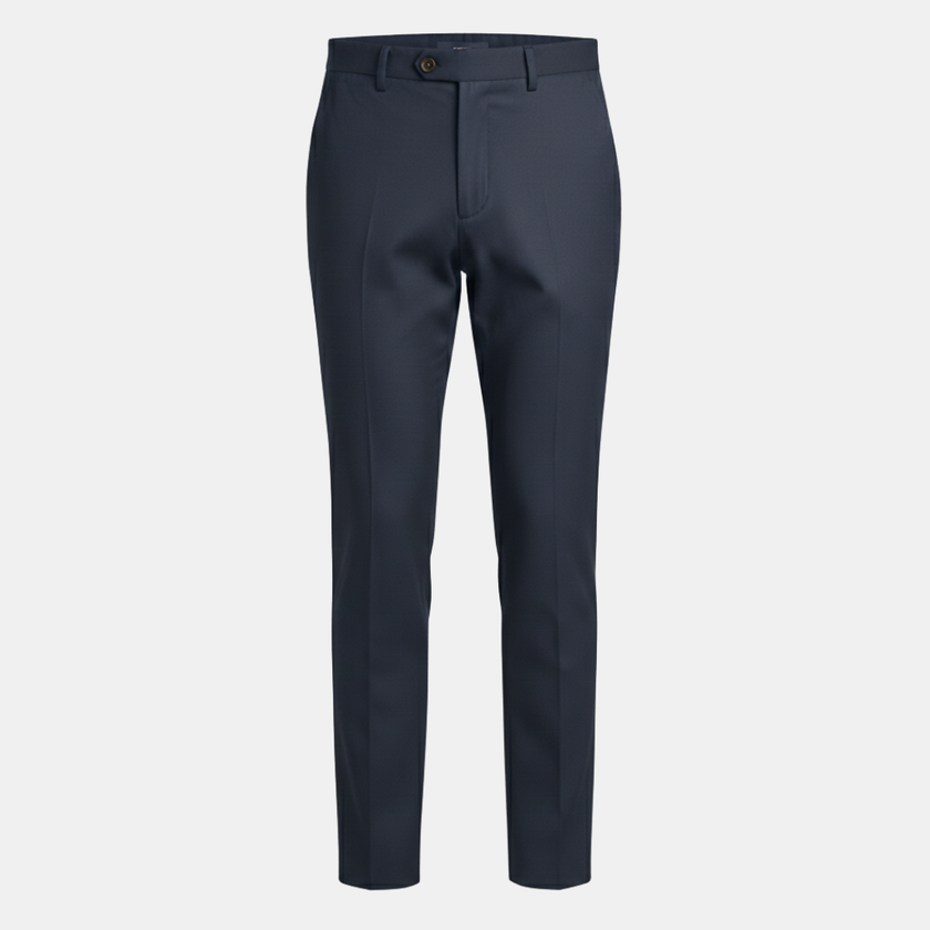 FJØRNA men's straight leg trousers with relaxed fit, showcasing the tailored fit and classic style in a neutral color.