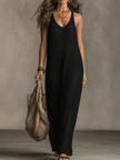 FJØRNA Olive Knit Sleeveless Maxi Dress with casual fit, featuring a flowing design and sleeveless style, perfect for warm weather.