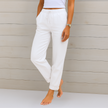 FJØRNA Lori™ premium breathable pants with elastic waist, showcasing lightweight fabric and comfortable fit in a natural pose.