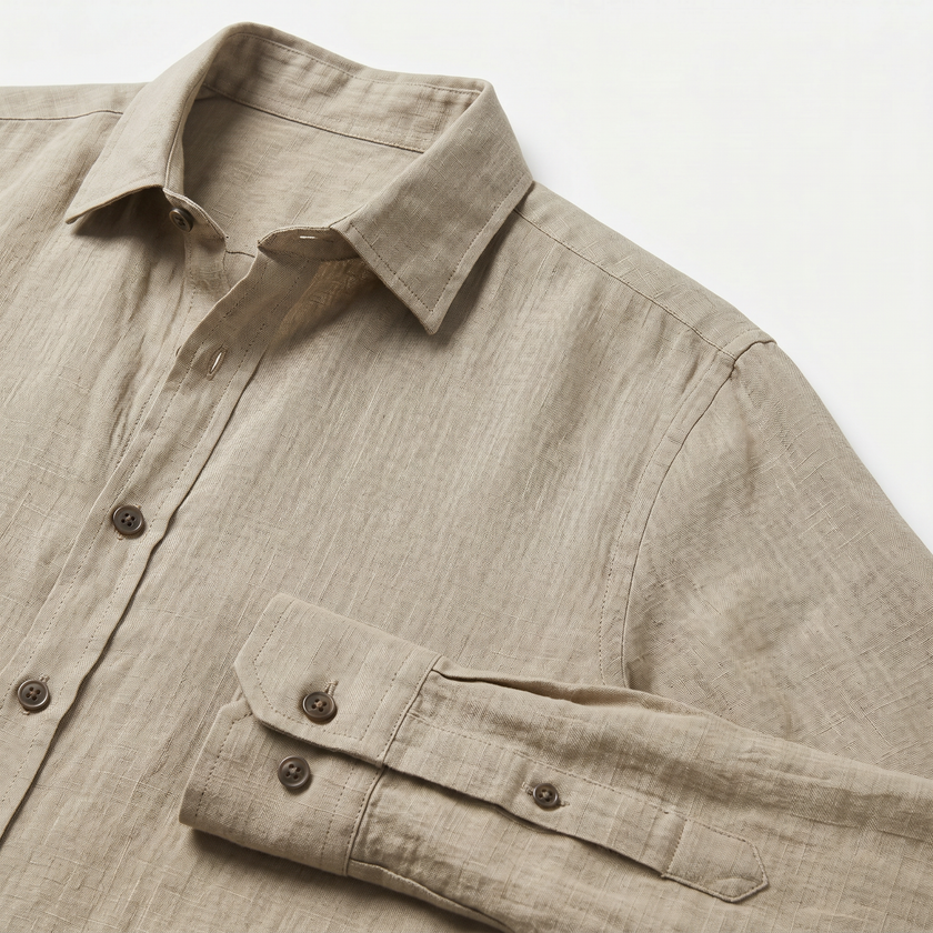 FJØRNA men's long sleeve cotton button-down shirt, navy blue with classic collar and button cuffs, casual and stylish apparel.