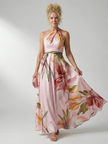 FJØRNA women's floral summer maxi dress with halter neck and sleeveless design, perfect for warm weather and casual outings.