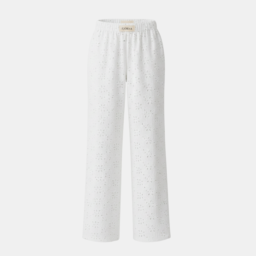 FJØRNA women's lounge trousers with elastic waistband and side pockets, comfortable casual pants for relaxed wear.