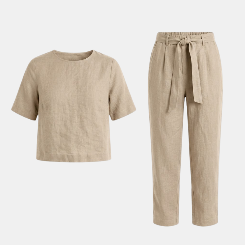 FJØRNA women's short sleeve co-ord set featuring a stylish matching top and shorts for a casual, chic look.