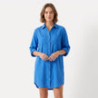 Women's oversized linen shirt dress by FJØRNA featuring a relaxed fit, button-down front, and breathable linen fabric.