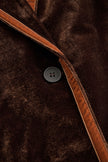 FJØRNA brown velvet color-block lapel coat with pockets, showcasing a stylish tailored design and smooth velvet fabric.