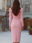 FJØRNA zip-front tailored midi pencil dress for women, form-fitting dress with a sleek silhouette and front zipper detail.