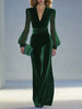 Royal blue velvet V-neck mesh long sleeve women's jumpsuit by FJØRNA, featuring stylish design and comfortable fit.
