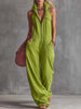 Bright green cotton linen jumpsuit by FJØRNA featuring a zip-front design and a relaxed, stylish fit.