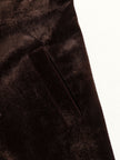 Brown velvet colour-block lapel coat with pockets by FJØRNA, featuring a stylish design and elegant lapel details.